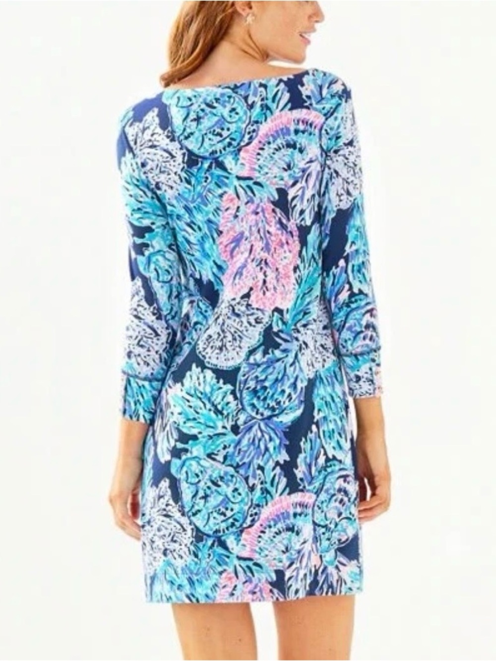 Lilly Pulitzer Sophie Dress High Tide Navy Party in Paradise UPF 50+ - Picture 2 of 10